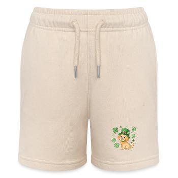 Labrador Leprechaun and Green Clover Dog - Stanley/Stella MINI BOLTER Organic Teen Jogging Shorts - soft Ecru - Front