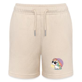 Pastell-Einhorn in Brille und Regenbogen - Stanley/Stella Teenager Bio-Joggingshorts MINI BOLTER - Natur - Vorne
