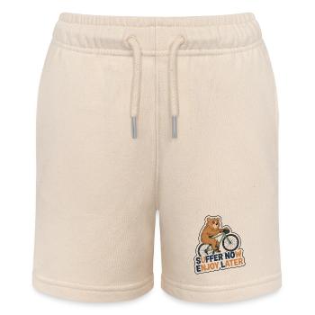 Suffer Now Enjoy Later Cycling Bear Sticker - Stanley/Stella MINI BOLTER Organic Teen Jogging Shorts - soft Ecru - Front