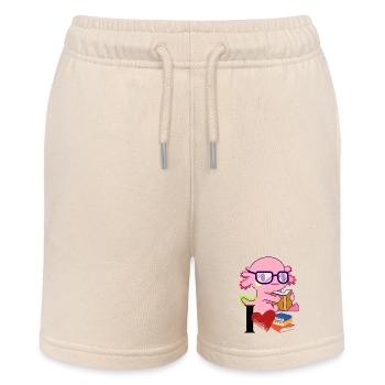 Axolotl Book Love - Cute Cartoon Axo with Glasses - Stanley/Stella MINI BOLTER Organic Teen Jogging Shorts - soft Ecru - Front