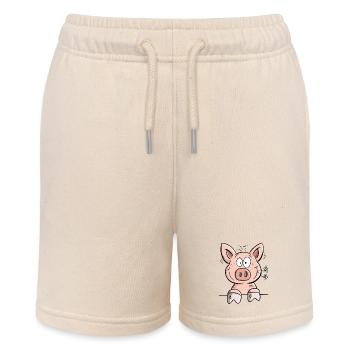 Happy Schweinchen mit Blümchen I Tiermotiv Comic - Stanley/Stella Teenager Bio-Joggingshorts MINI BOLTER - Natur - Vorne