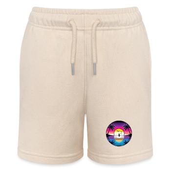 Retro Tropical Sunset Sailboat Beach Dream - Stanley/Stella MINI BOLTER Organic Teen Jogging Shorts - soft Ecru - Front