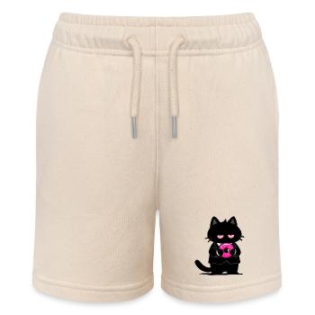 Schwarze Katze mit rosa Donut - Stanley/Stella Teenager Bio-Joggingshorts MINI BOLTER - Natur - Vorne