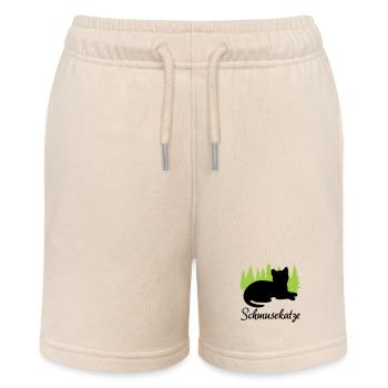 "Schmusekatze: Entspannung pur" - Stanley/Stella Teenager Bio-Joggingshorts MINI BOLTER - Natur - Vorne