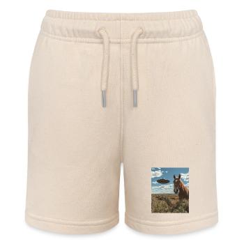 Horse Selfie with UFO - Stanley/Stella MINI BOLTER Organic Teen Jogging Shorts - soft Ecru - Front