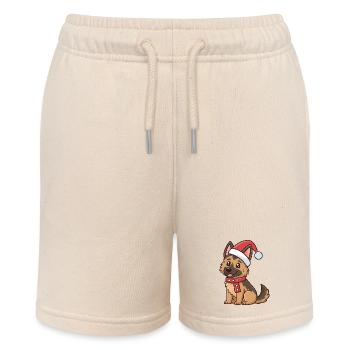 Puppy Shepherd Weihnachtshut Rot - Stanley/Stella Teenager Bio-Joggingshorts MINI BOLTER - Natur - Vorne