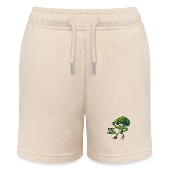 Crazy Veggies: Broccoli Calisthenics Pro Thumbs Up - Stanley/Stella MINI BOLTER Organic Teen Jogging Shorts - soft Ecru - Front