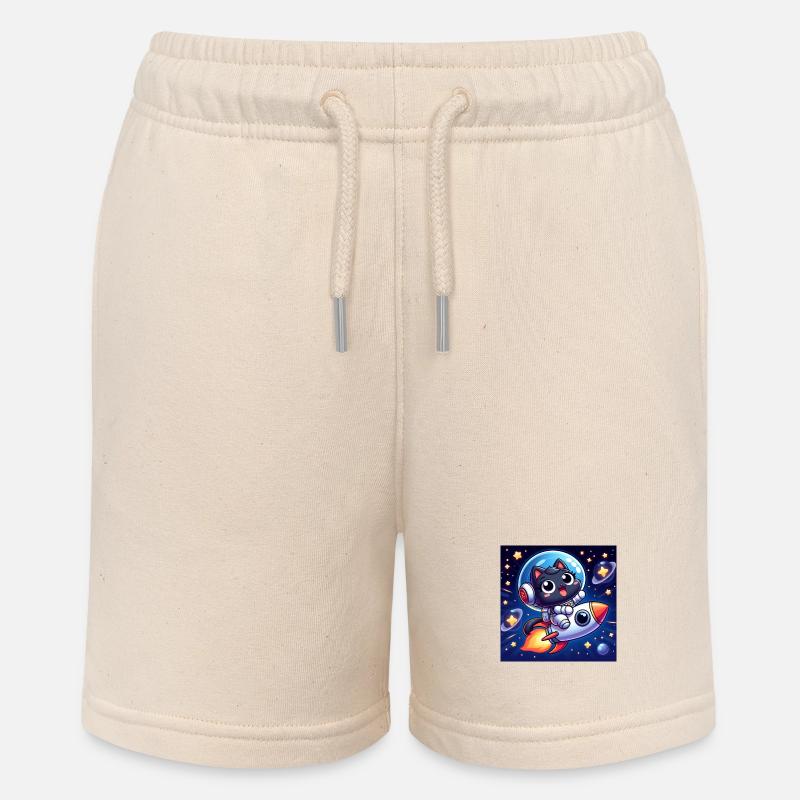 Chat mignon de l’espace dans l’espace sur une fusée - Short bio MINI BOLTER Stanley/Stella Ado - écru doux