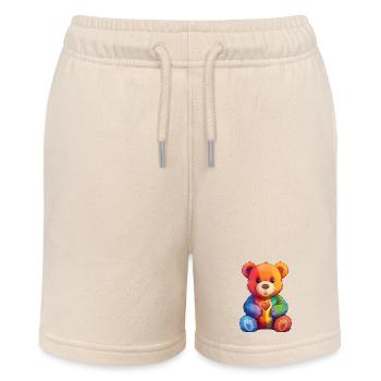 Rainbow Heart Bear Plush - Stanley/Stella MINI BOLTER Organic Teen Jogging Shorts - soft Ecru - Front
