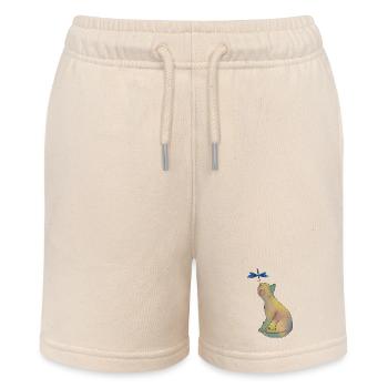 Katze mit blauer Libelle - Stanley/Stella Teenager Bio-Joggingshorts MINI BOLTER - Natur - Vorne