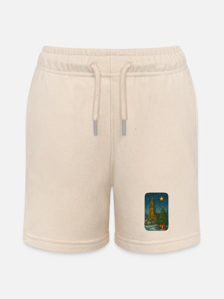 Winterlicher Kirchenplatz mit Weihnachtsbaum - Stanley/Stella Teenager Bio-Joggingshorts MINI BOLTER - Natur