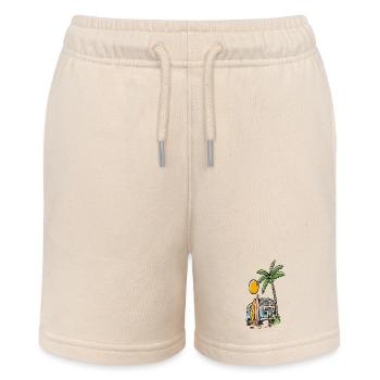 Tropical surf bus on the palm beach - Stanley/Stella MINI BOLTER Organic Teen Jogging Shorts - soft Ecru - Front