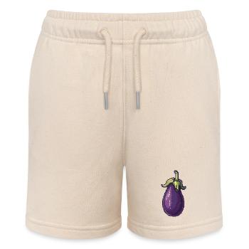 Retro Pixel Eggplant Illustration - Stanley/Stella MINI BOLTER Organic Teen Jogging Shorts - soft Ecru - Front