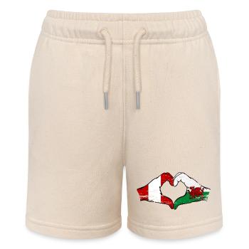 Peru Wales flag hands heart shape used - Stanley/Stella MINI BOLTER Organic Teen Jogging Shorts - soft Ecru - Front