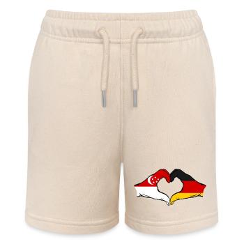 Singapur Deutschland Flagge Hände Herzform - Stanley/Stella Teenager Bio-Joggingshorts MINI BOLTER - Natur - Vorne