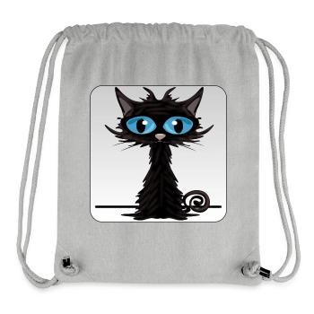Chat noir aux yeux bleus - Sac à cordon recyclé Stanley/Stella - gris chiné - Devant