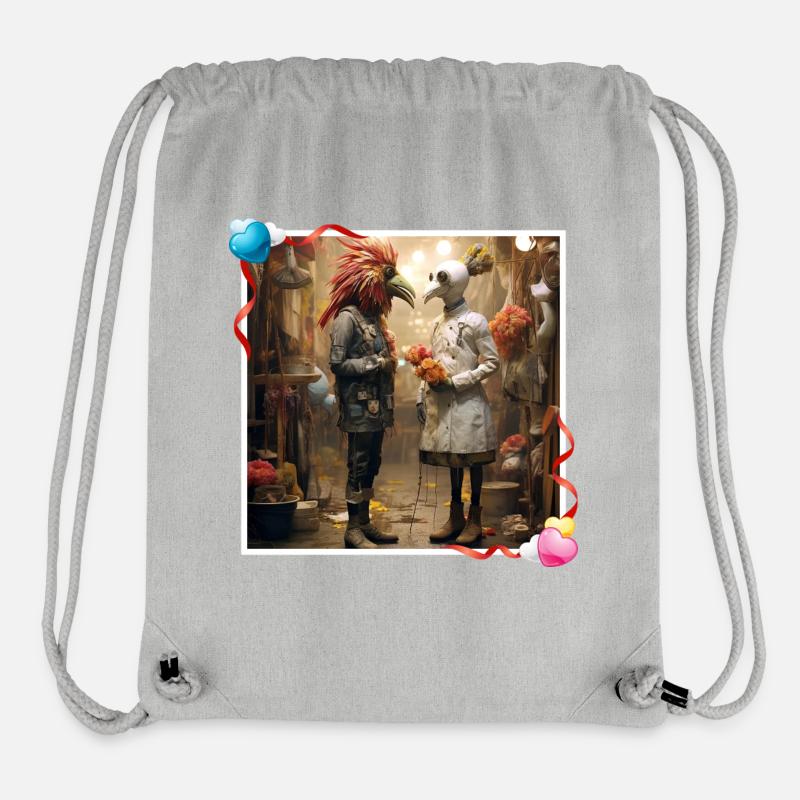 Couple amoureux, demande en mariage, masques d'oiseaux, fleuriste - Sac à cordon recyclé Stanley/Stella - gris chiné