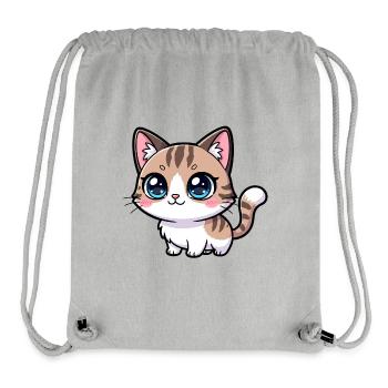 Chatonet tigré de Kawaii aux grands yeux - Sac à cordon recyclé Stanley/Stella - gris chiné - Devant