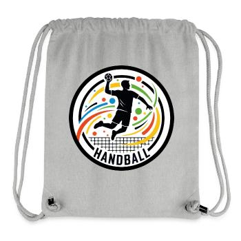 Logo coloré de handball avec motif de cercle de joueur - Sac à cordon recyclé Stanley/Stella - gris chiné - Devant