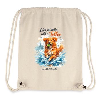 Aquarelle de la Nouvelle-Écosse : La vie est meilleure avec un Toller - Sac à cordon recyclé Stanley/Stella - blanc naturel - Devant