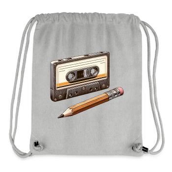 Cassette crayon des années 80 90 mémoire cadeau - Sac à cordon recyclé Stanley/Stella - gris chiné - Devant