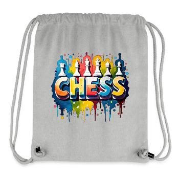 Échecs avec pièces, couleur, bordure noire - Sac à cordon recyclé Stanley/Stella - gris chiné - Devant