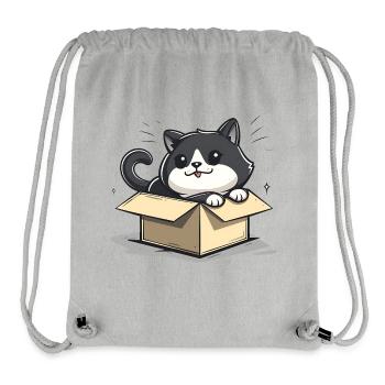 Chat heureux assis dans une boîte en carton vide - Sac à cordon recyclé Stanley/Stella - gris chiné - Devant