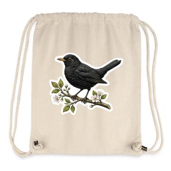 Merle sur branche fleurie - Conception printanière - Sac à cordon recyclé Stanley/Stella - blanc naturel - Devant