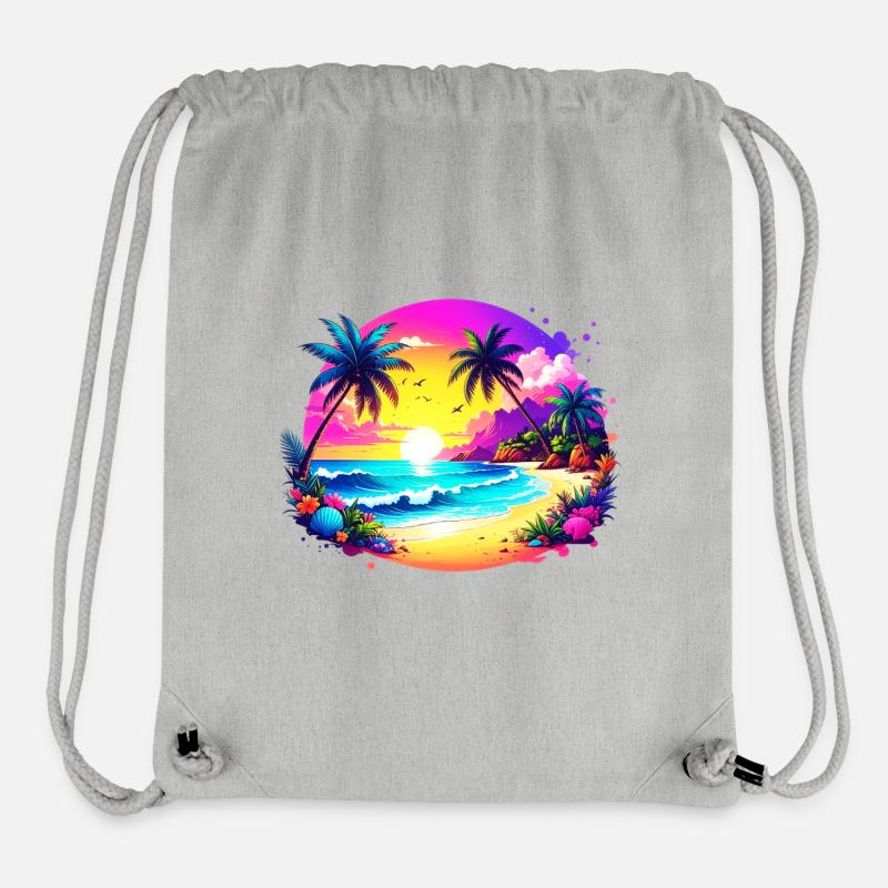 Île Sunset sur la plage tropicale - Sac à cordon recyclé Stanley/Stella - gris chiné