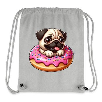 Carlin mignon avec beignet dessin animé amoureux des chiens - Sac à cordon recyclé Stanley/Stella - gris chiné - Devant