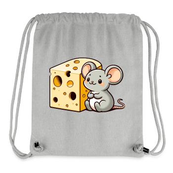 Souris amoureuse du fromage : la petite gourmande - Sac à cordon recyclé Stanley/Stella - gris chiné - Devant