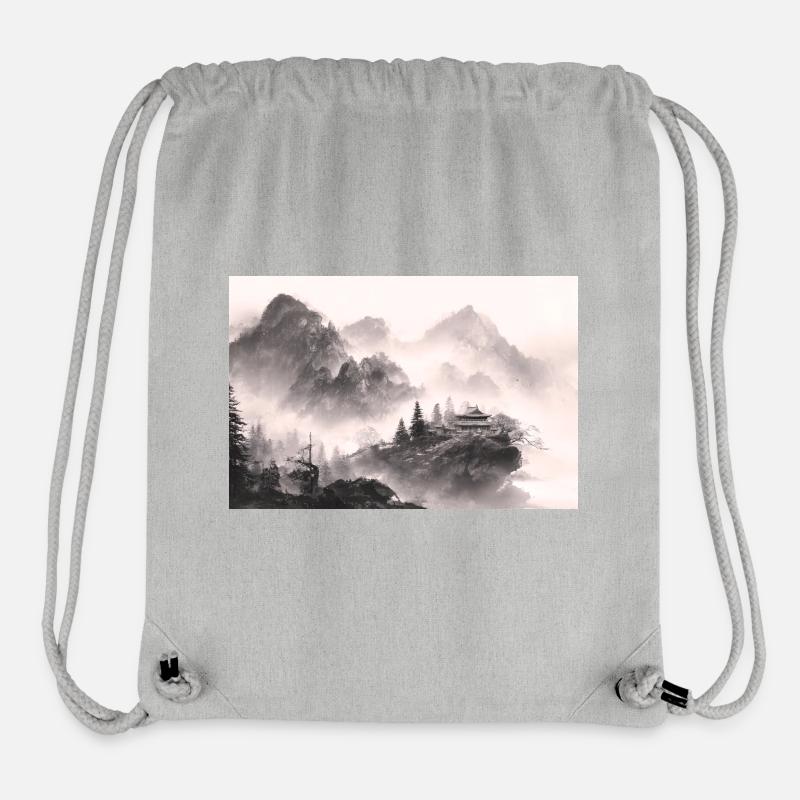 Temple Brumeux – Paysage Japonais Sumi-e - Sac à cordon recyclé Stanley/Stella - gris chiné