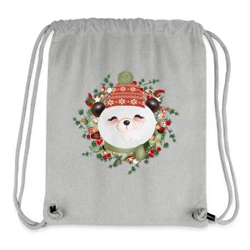Petit ours panda en couronne de mélèze pour Noël - Sac à cordon recyclé Stanley/Stella - gris chiné - Devant