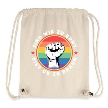 SIND WIR ZU BUNT - BIST DU ZU BRAUN - GEGEN RECHTS - Stanley/Stella recycelter Gym Bag - Naturweiß - Vorne