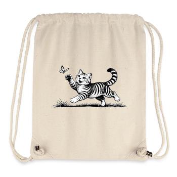 Chat jouant avec un papillon noir et blanc - Sac à cordon recyclé Stanley/Stella - blanc naturel - Devant