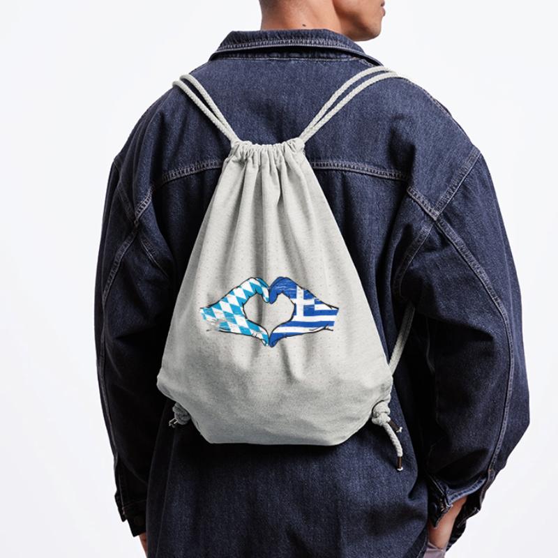 Bavière, Grèce, Drapeau, Mains, Coeur, Forme Utilisé Sac à cordon recyclé Stanley/Stella