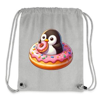 Pingouin mignon avec beignet dessin animé drôle - Sac à cordon recyclé Stanley/Stella - gris chiné - Devant