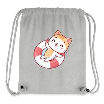 Chat kawaii en bouée estivale - Sac à cordon recyclé Stanley/Stella - gris chiné - Devant