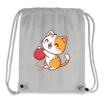 Chaton joyeux et pelote rouge - Sac à cordon recyclé Stanley/Stella - gris chiné - Devant