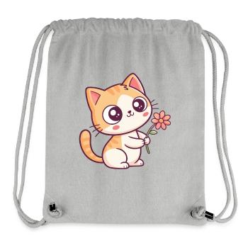 Kawaii Kitten and Flower - Stanley/Stella Recycled Gym Bag - heather grey - Front