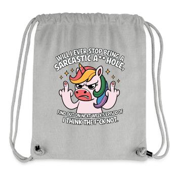 Licorne provocante avec sarcasme en pointant le majeur - Sac à cordon recyclé Stanley/Stella - gris chiné - Devant