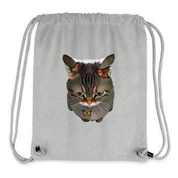 Angry Cat Airplane Ears with Butterflies Ai Art - Stanley/Stella Recycled Gym Bag - heather grey - Front