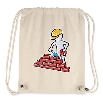 Bauarbeiter mit Maurerkelle, Mörtel und Mauer - Stanley/Stella recycelter Gym Bag - Naturweiß - Vorne