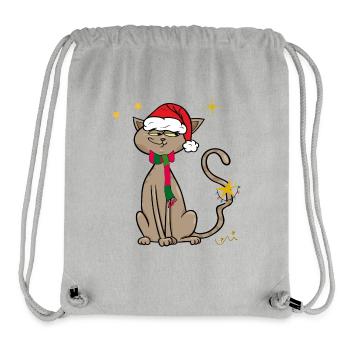 Chat avec chapeau de Père Noël, Noël laid - Sac à cordon recyclé Stanley/Stella - gris chiné - Devant