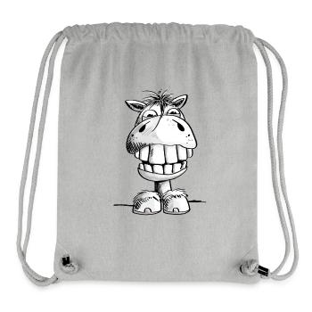 Cheval montre enfin des dents - rire - sourire - poney - Sac à cordon recyclé Stanley/Stella - gris chiné - Devant