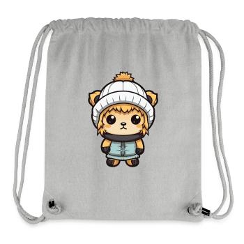 Lion Hiver Animal Bébé Bande Dessinée - Sac à cordon recyclé Stanley/Stella - gris chiné - Devant