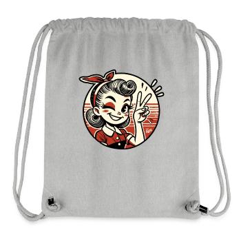 Retro 1950s Cartoon Girl with Peace Sign - Stanley/Stella Recycled Gym Bag - heather grey - Front