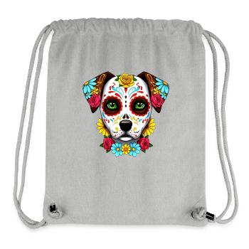 Dia de los Muertos Dog: Bright Colors and Head - Stanley/Stella Recycled Gym Bag - heather grey - Front