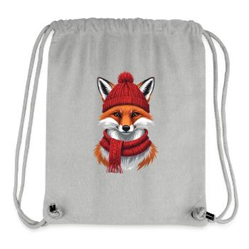 Winterrotfuchs mit Mütze und Schal - Stanley/Stella recycelter Gym Bag - Grau meliert - Vorne
