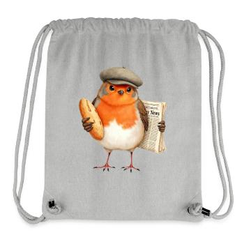 Robin Newsbird avec pain et chapeau - Sac à cordon recyclé Stanley/Stella - gris chiné - Devant